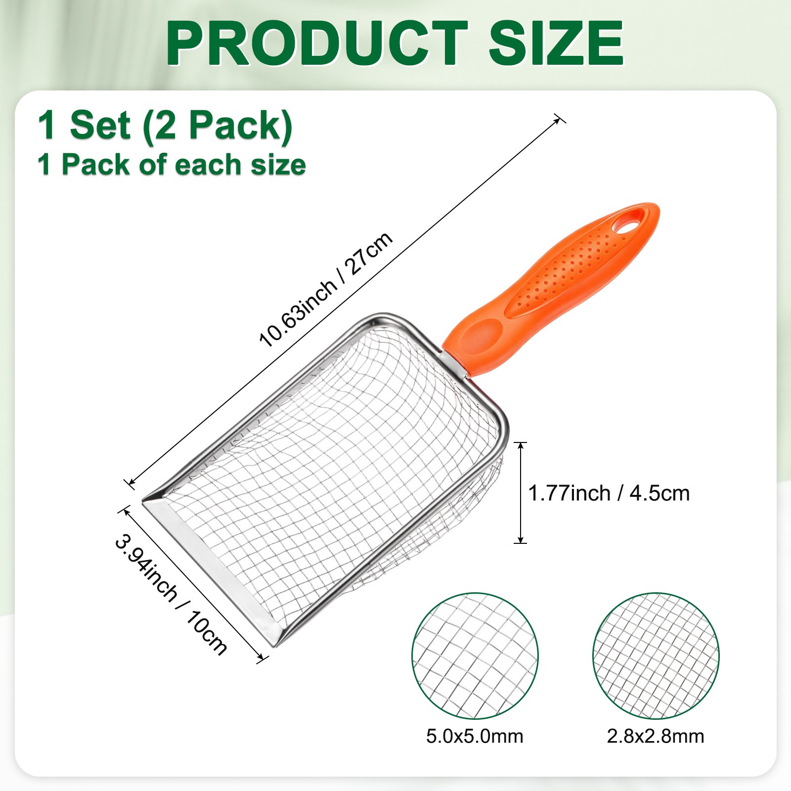 2-Pack 5/2.8 mm Mesh Stainless Steel Gardening Soil Sifter [White, Orange]