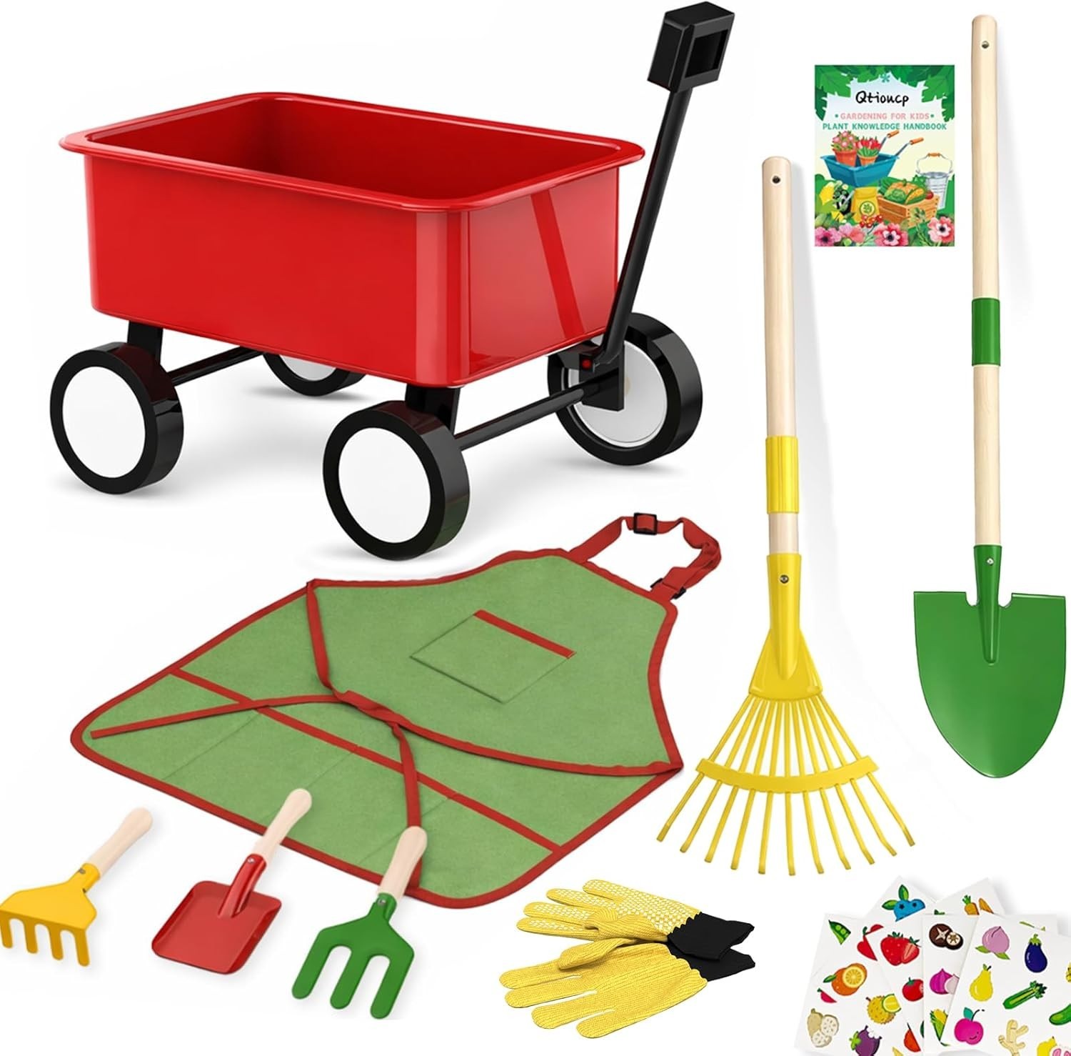 Kids Gardening Wheelbarrow Set, Metal & Wooden Garden Tools for Kids Ages 3-8…