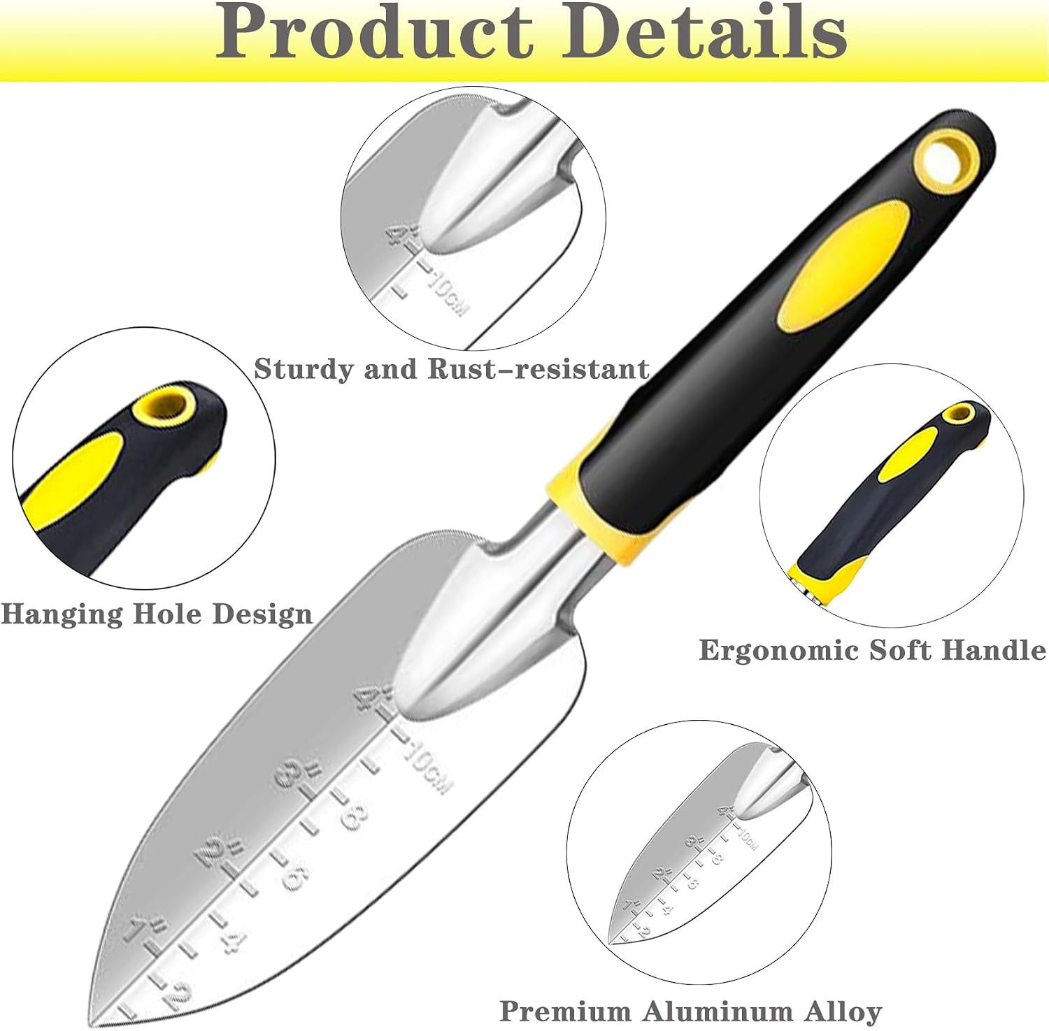 Garden Shovel Trowel Garden Tool with Measurement Mark, Aluminum Heavy Duty