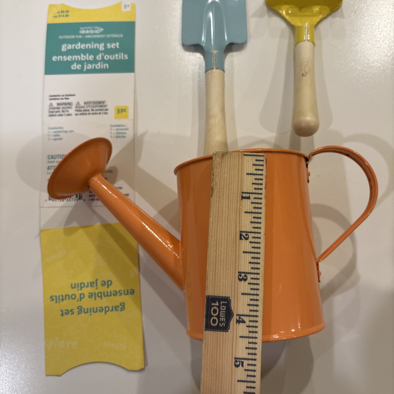 Kids Set Of Mini Garden Tools Watering Can & Hand Tools Open Box
