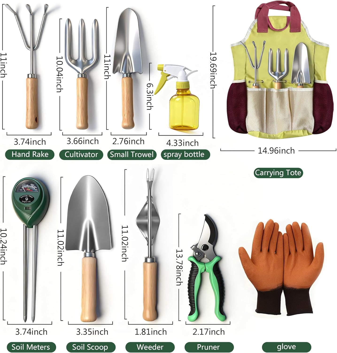 Garden Tool Set,10 Pcs Heavy Duty Gardening Hand Tools Set with Soil Moisture Me