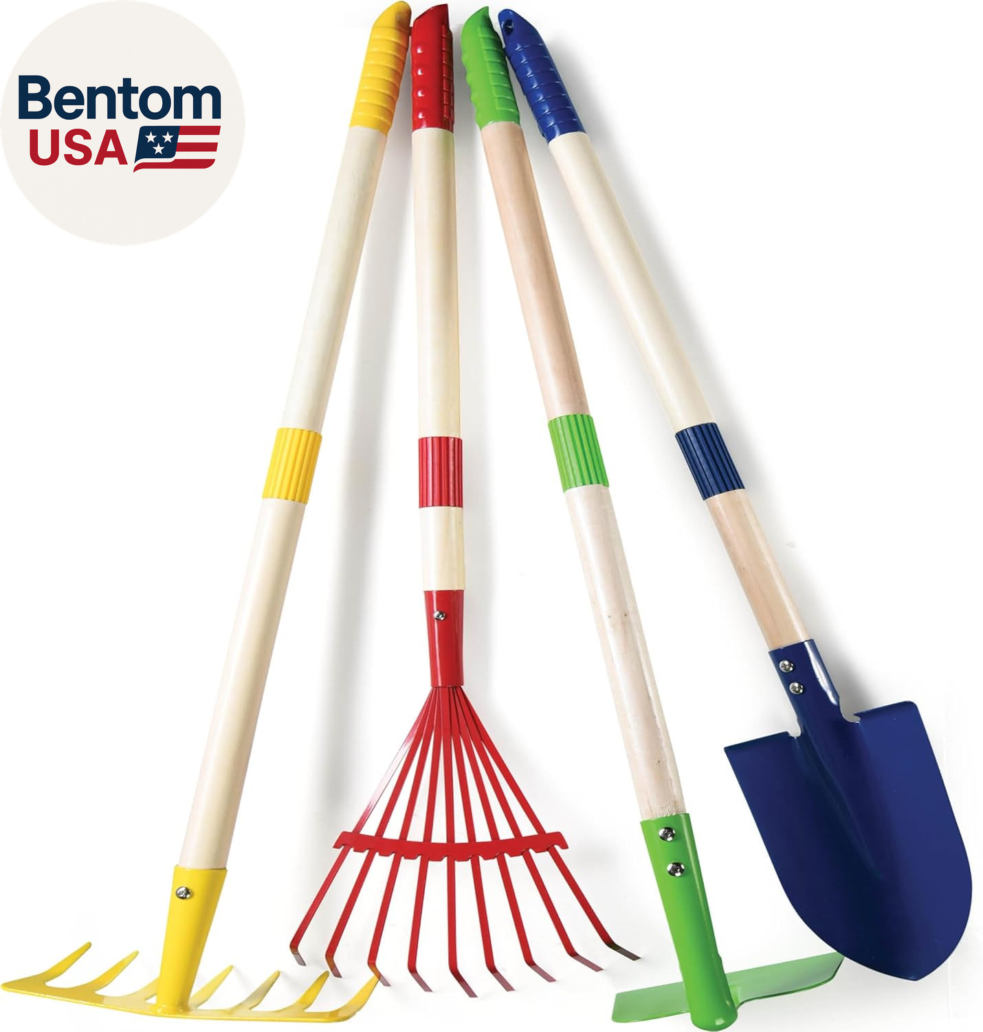 Kids Garden Tool Set Toy 4-Piece – Shovel, Rake, Hoe, Leaf Rake, Wooden Gardenin