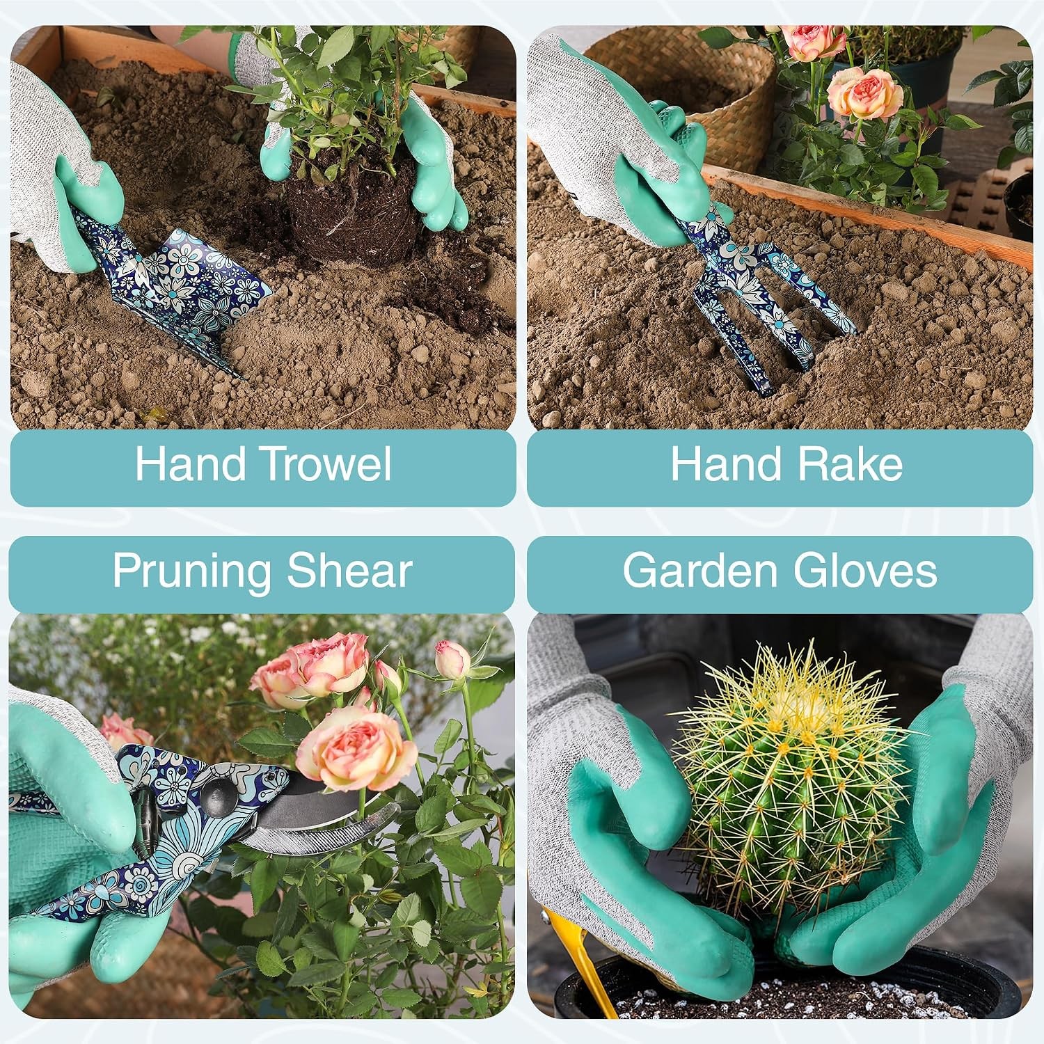 WORKPRO 5PC Garden Tool Set, Heavy Duty Aluminum, Floral Blue