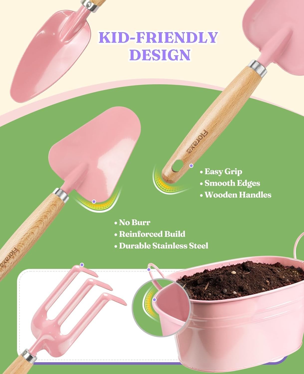 8Pcs Kids Gardening Set with Metal Basket & Real Metal Tools, STEM Outdoor Ex…