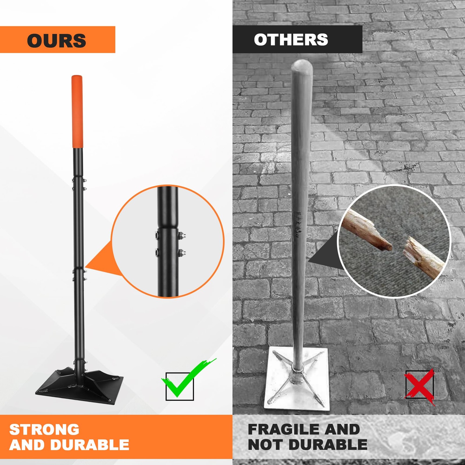 Garden Steel Tamper with 45 Inch Handle, Hand Ground Tamper Tool, Durable Pla…
