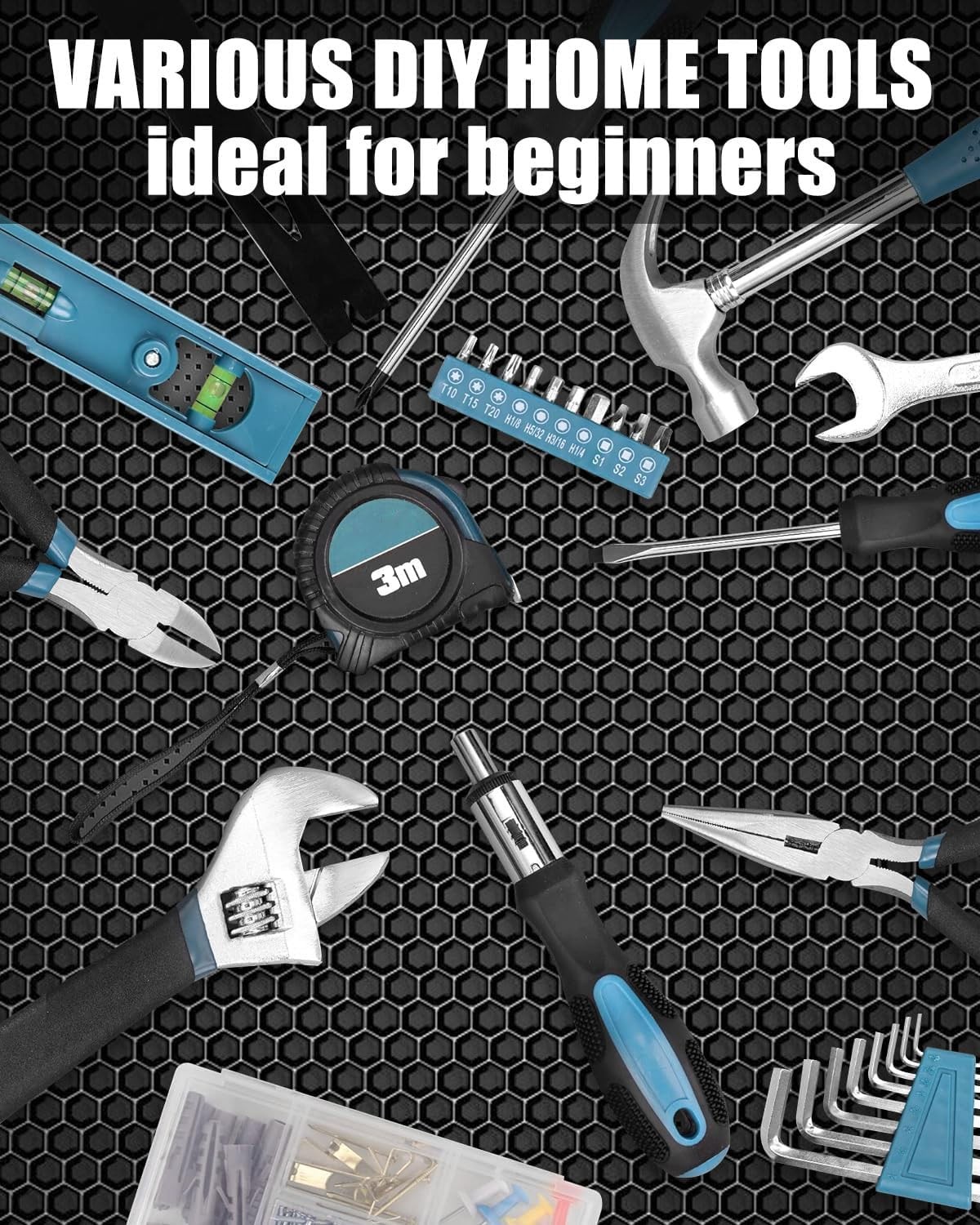 144Pcs Household Hand Tool Kit Storage Box Hammer Pliers Wrench Screwdriver