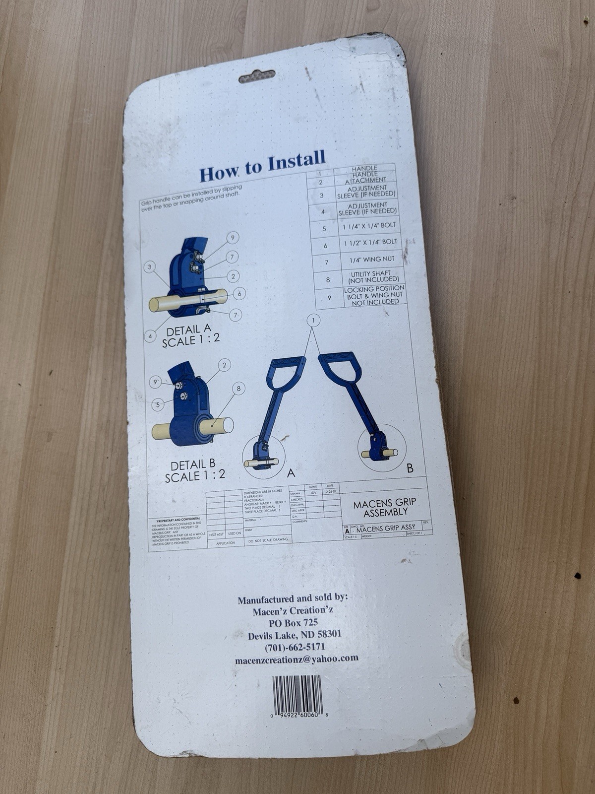 Macen’s Grip Ergonomic Tool Handle – NEW – Fits Shovels, Rakes, Brooms – Made in