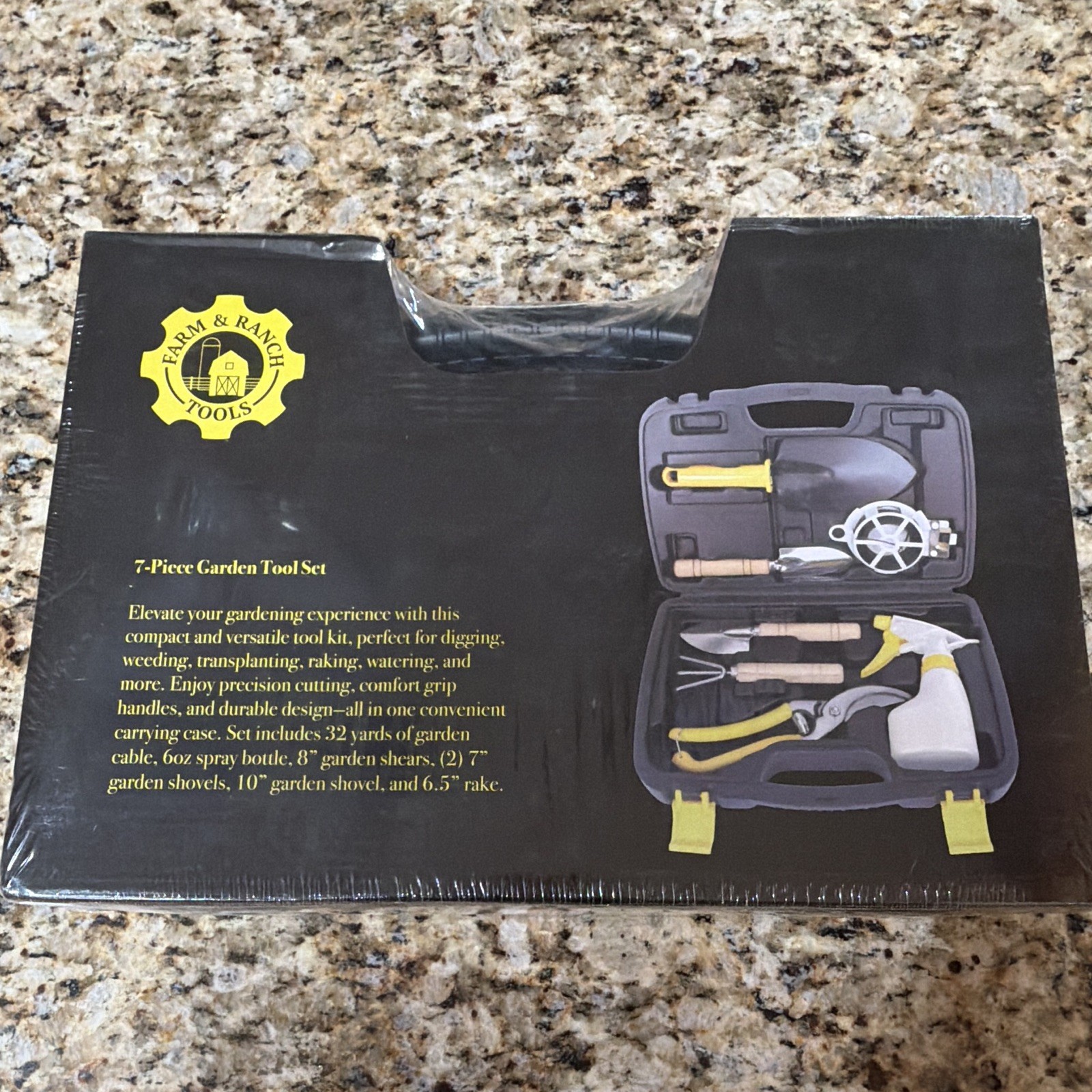 Farm & Ranch Tools 7-Piece Garden Tool Set w/ Carrying Case, Black/Yellow