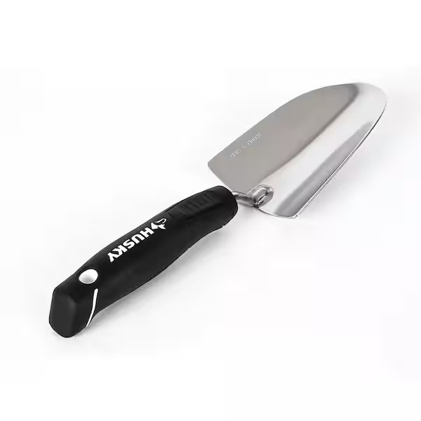 Husky 6.2 in. Double Grip Injection Handle Stainless Steel Garden Trowel, Black