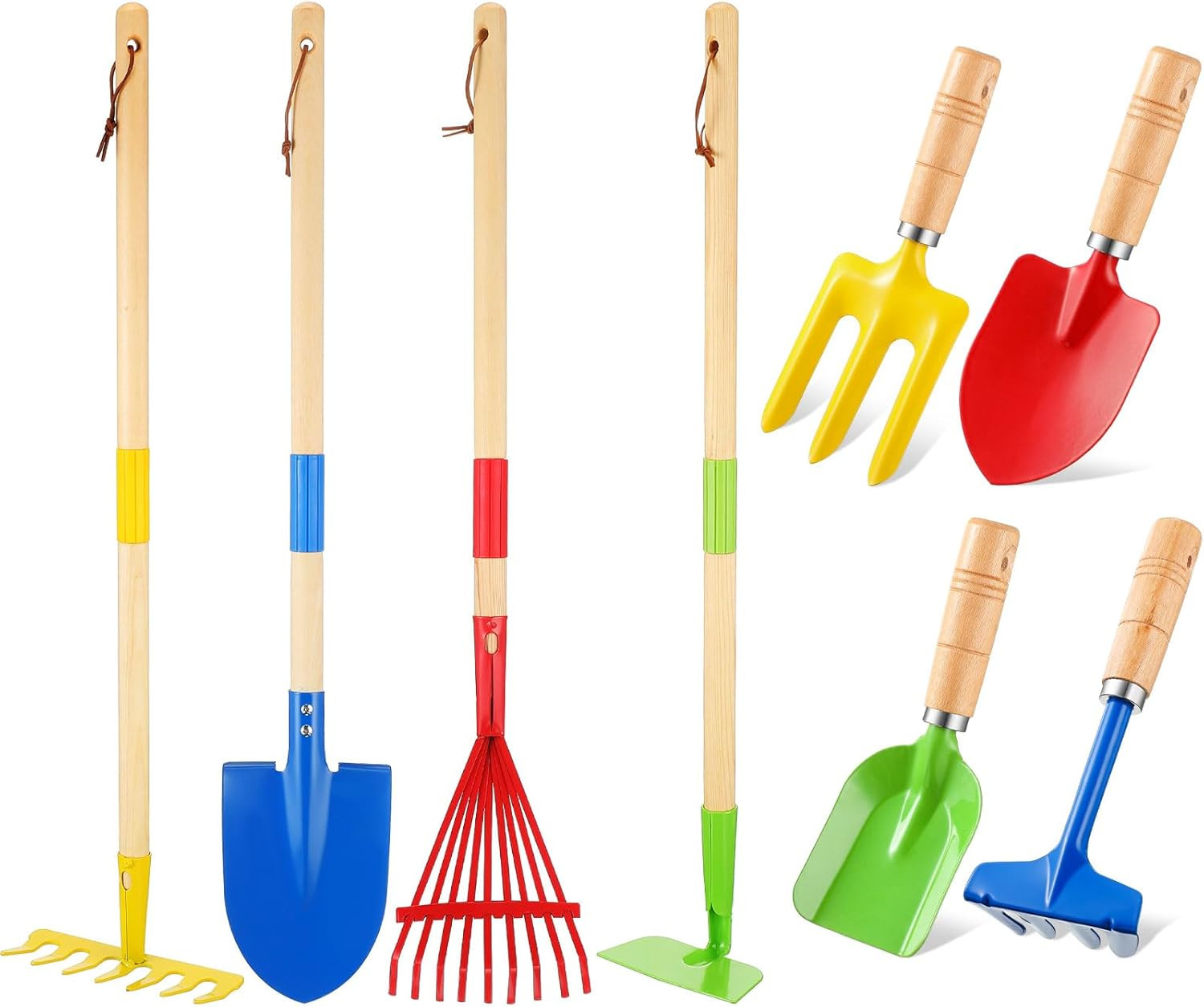 16 Pcs Beach Toys for Kids Gardening Tools, Long Shovel, Rake for Leaves, Spade,