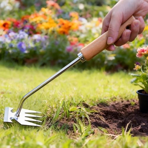 Weed Puller Tool Stainless Steel Garden Hand Weeder Ergonomic Wood Handle 13.1in