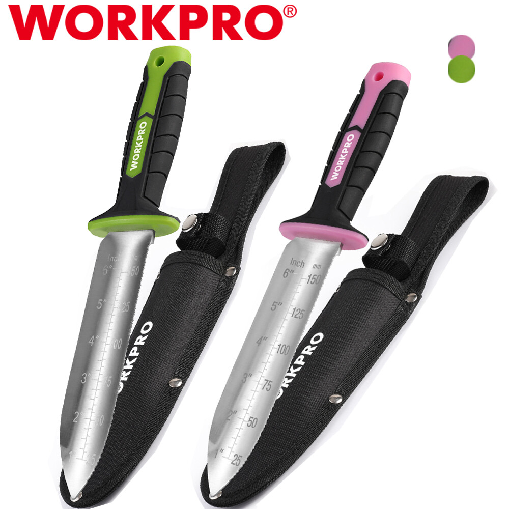 WORKPRO Hori Hori Garden Knife 7″Stainless Steel Blades Oxford Sheath Green/Pink