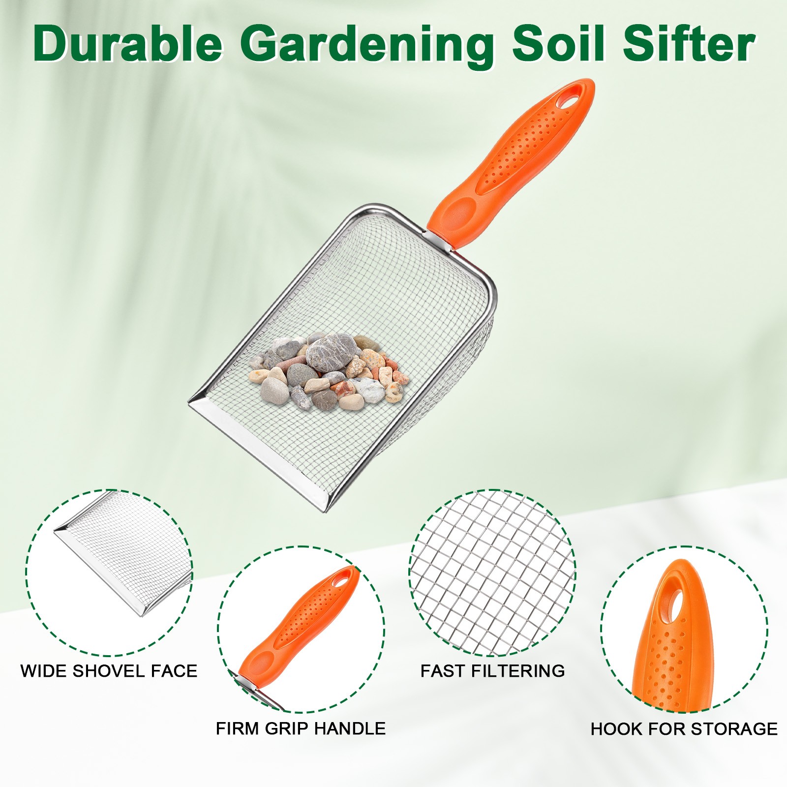 2-Pack 5/1 mm Mesh Stainless Steel Gardening Soil Sifter [White, Orange]