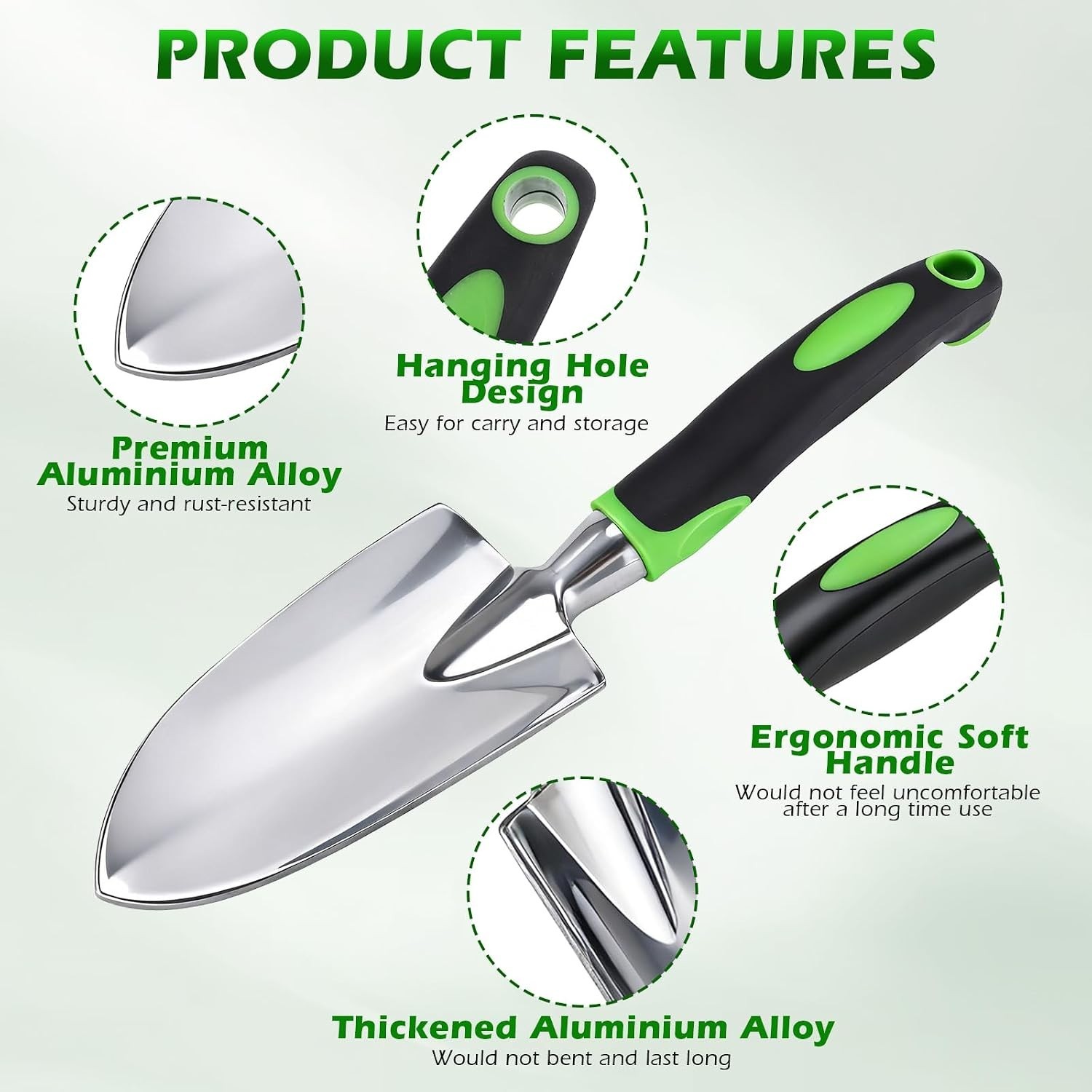Garden Shovel Hand Trowel Cast-Aluminum Heavy Duty Mini Shovel Garden Tools Soft