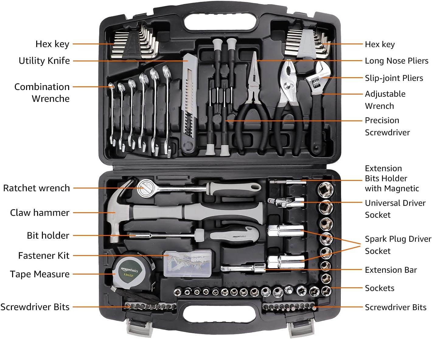 131Pcs Household Hand Tool Set Portable Storage Case For Repair