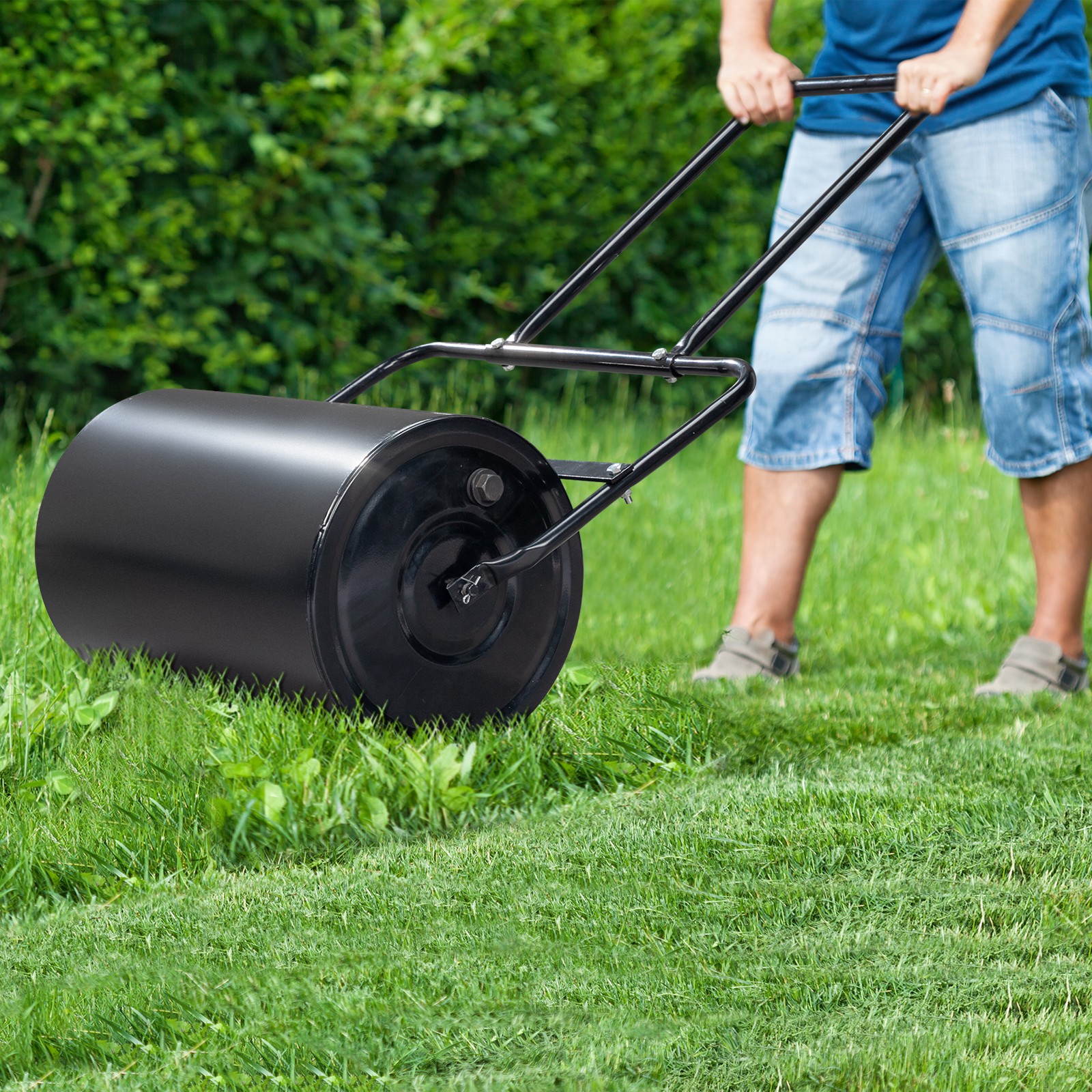 19.5in Lawn Roller Iron Cylindrical Black
