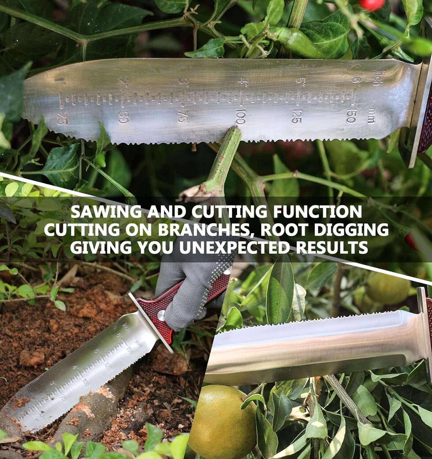 Hori Hori Garden Knife Stainless Weeding Digging + Leather Sheath + Gloves