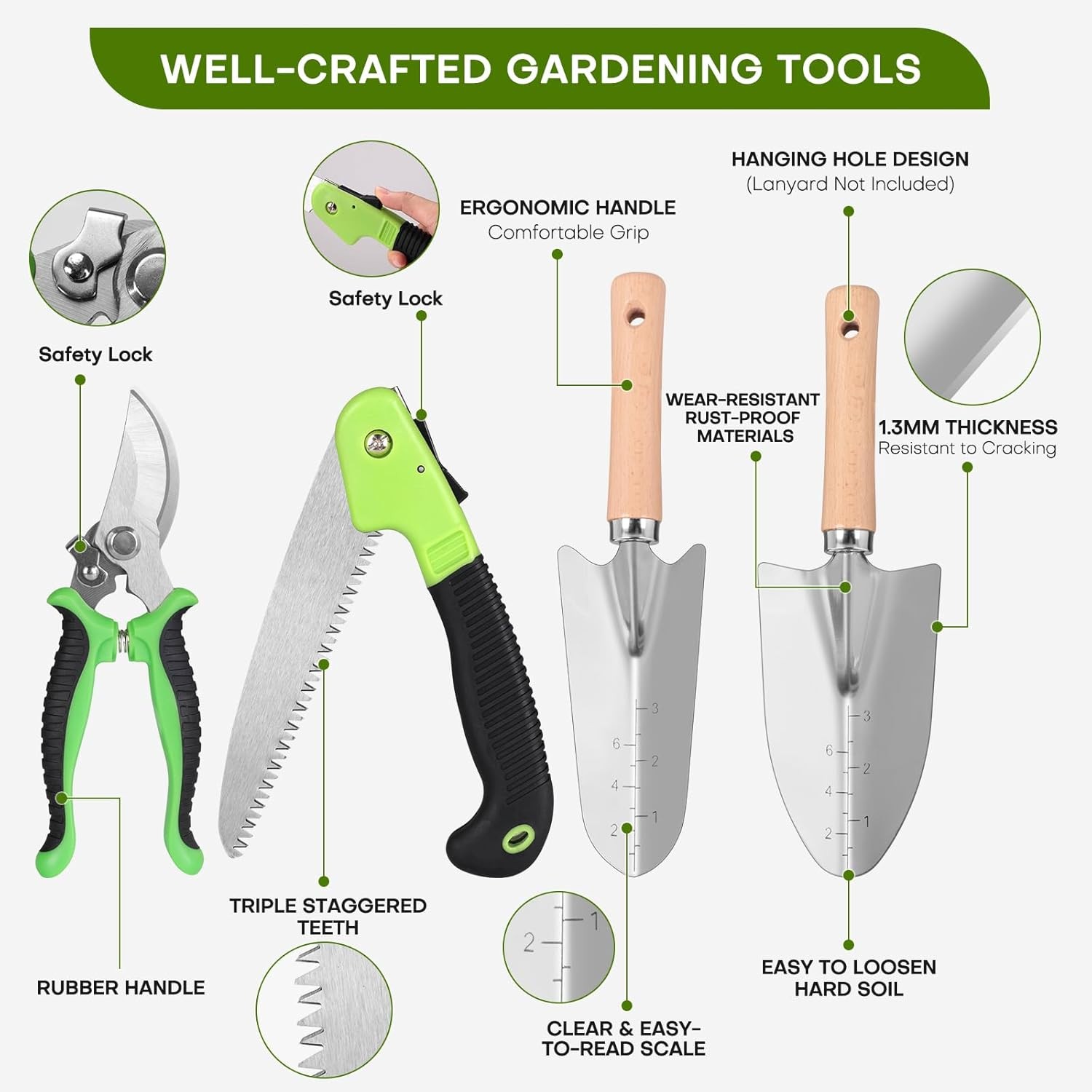 62Pcs Garden Tool Set Stainless Steel Heavy Duty Gardening Gifts with Tote Bag