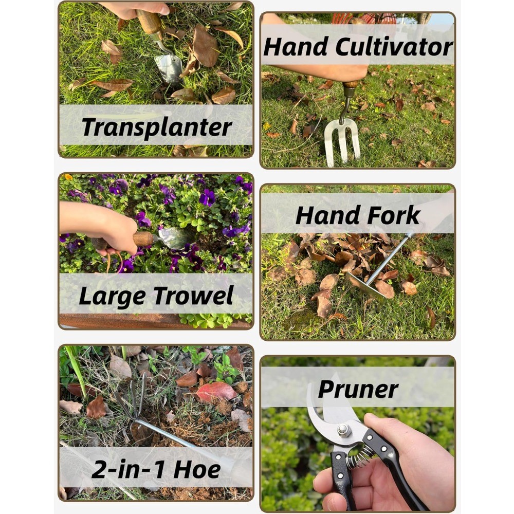 Garden Tool Set 6PCS, Heavy Duty Stainless Steel Hand Tools with Rope Handles