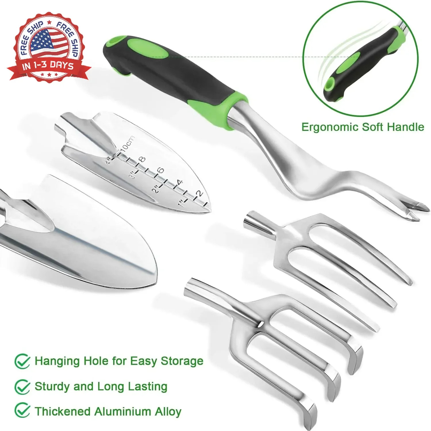 Garden Tools Set, 8 Piece Gardening Tools Set with Non Slip Ergonomic Handle, He