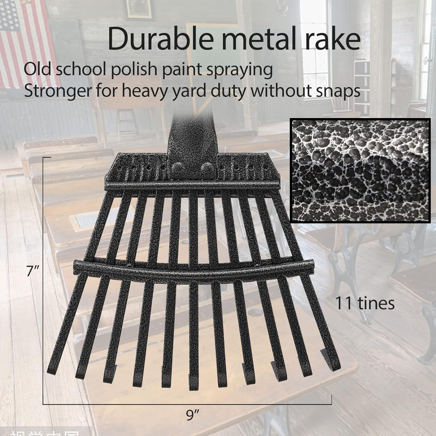 Rack for Yard Lawn Shrub clean Leaves 11 Metal Tines with 30″ ~ 72″ Long handle