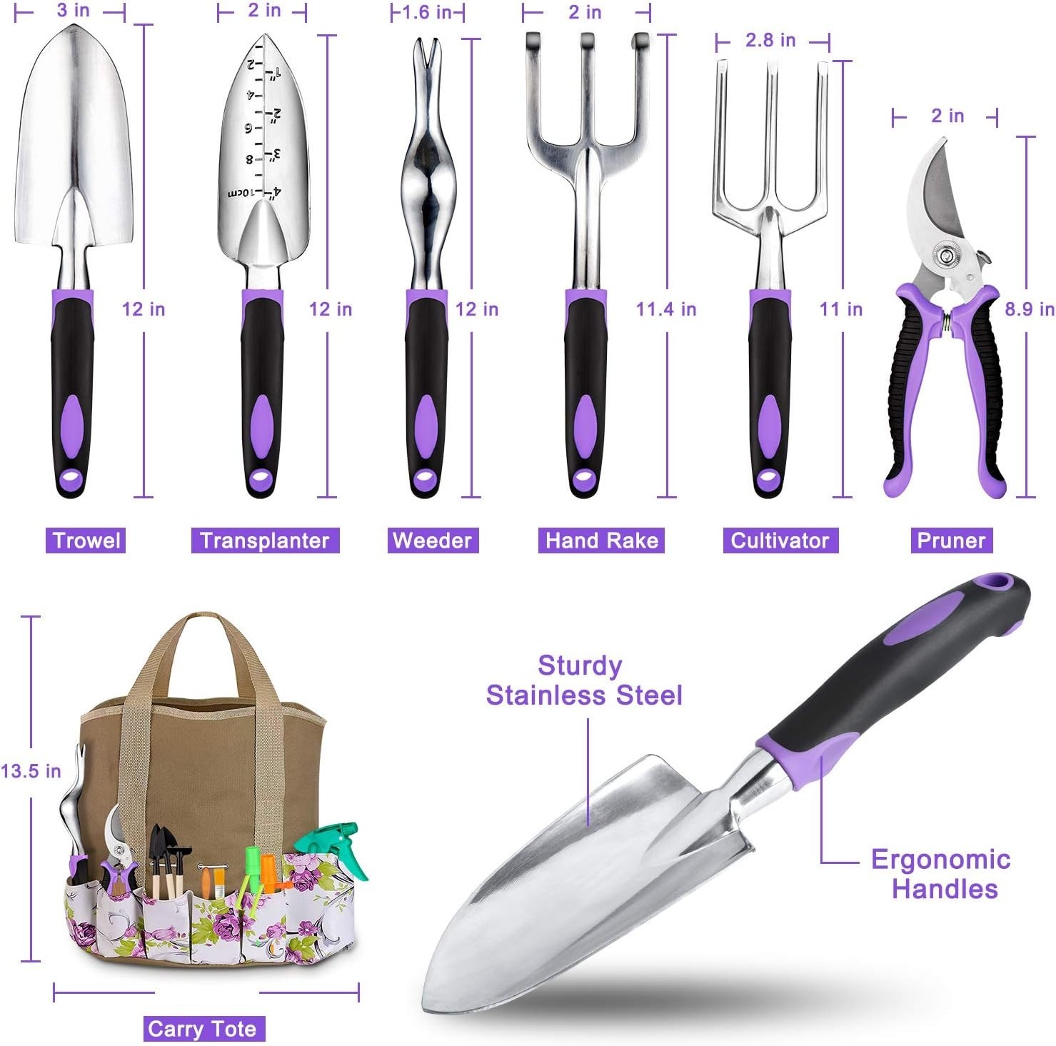 Luxury Garden Tools Set – 83 Pieces with Ergonomic Design & Stylish Purple Tote