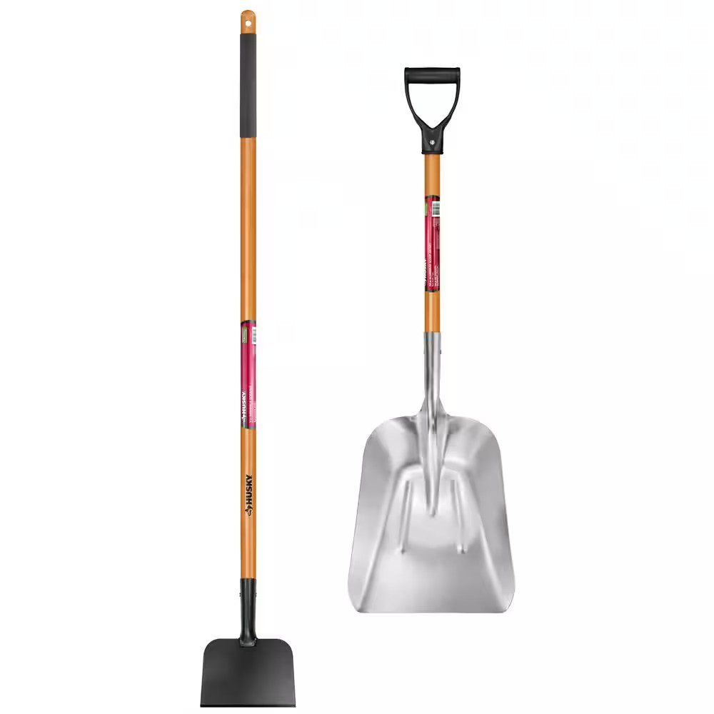 2-Piece Wood Handle Garden Tool Set (Ice Scraper and Aluminum Shovel)