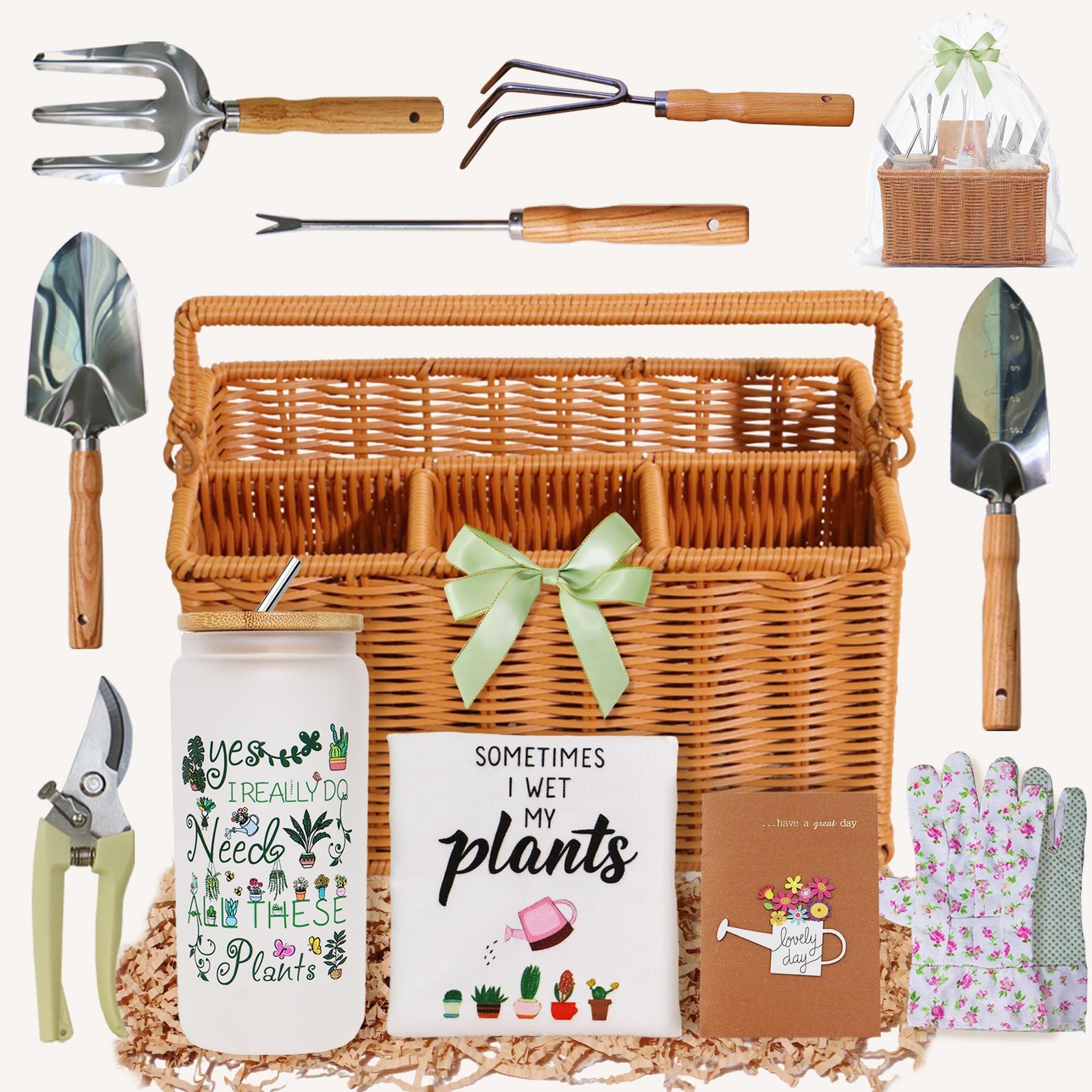 Gardening Gifts for Women 12 Pcs Garden Tools Set with Basket Heavy Duty Gard…
