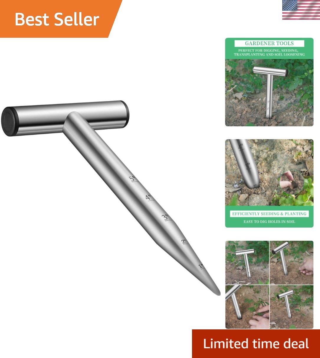 Stainless Steel Hand Dibber and Bulb Planter Tool – 10 Inch Precision Design