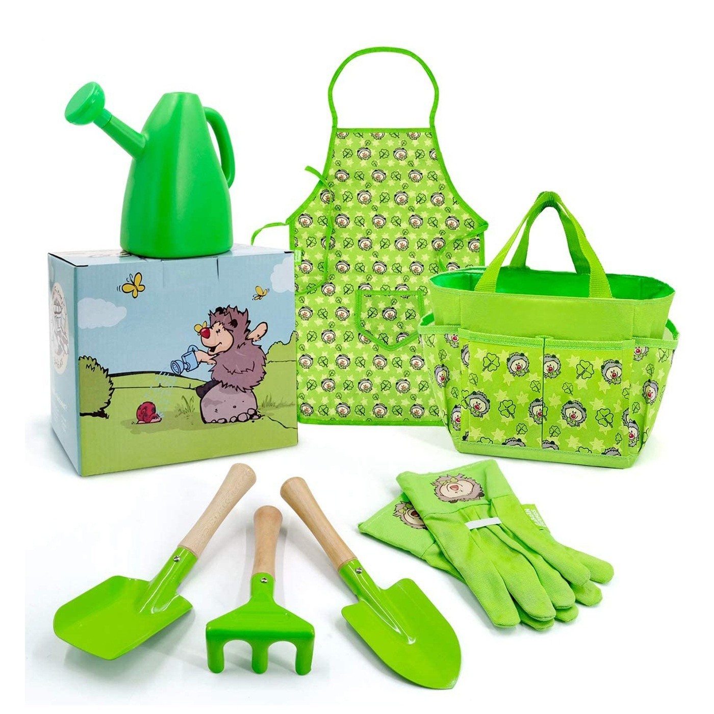 Children’s gardening tool set – includes apron, gloves, tools, plastic sprinkler