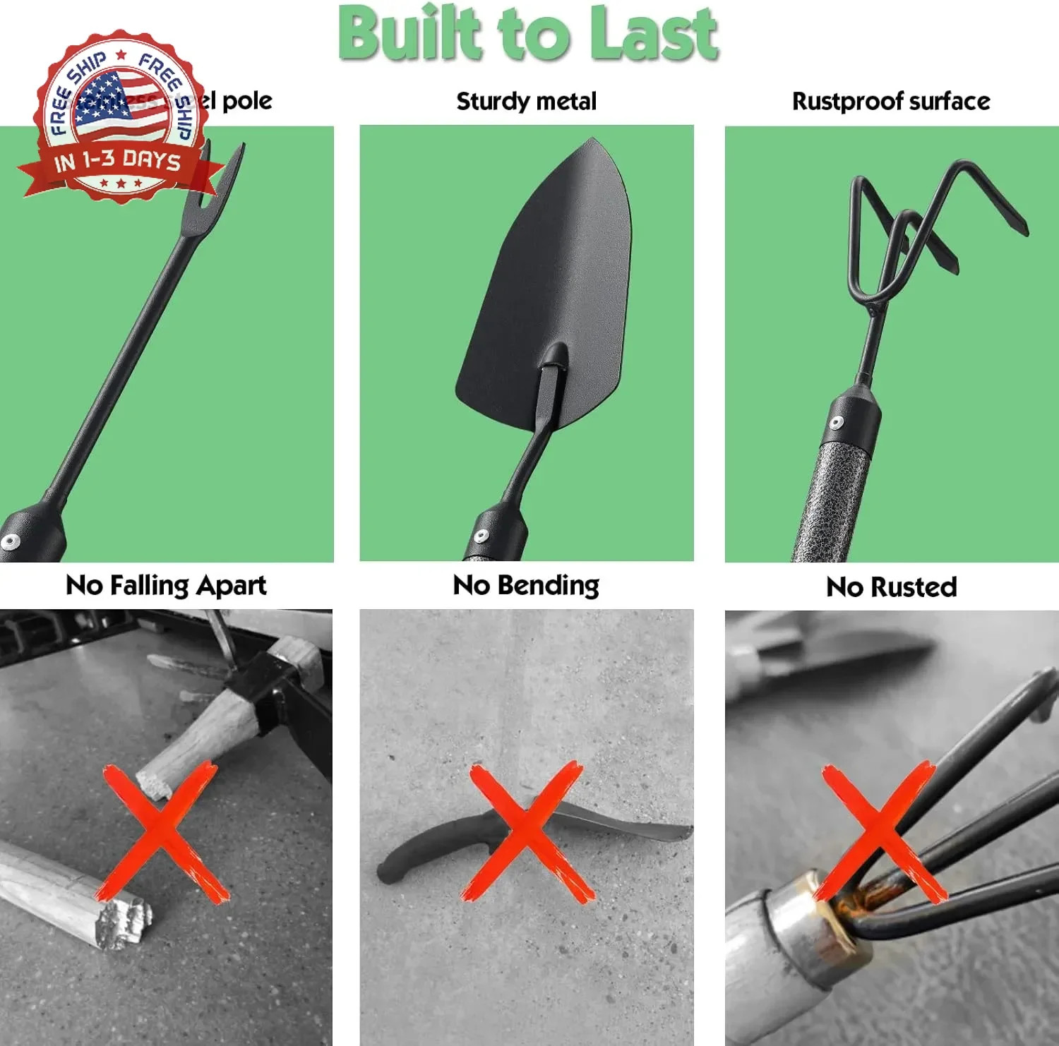Garden Tools Set 5 Piece with Extended Handle, Heavy Duty Garden Tools Set, Idea
