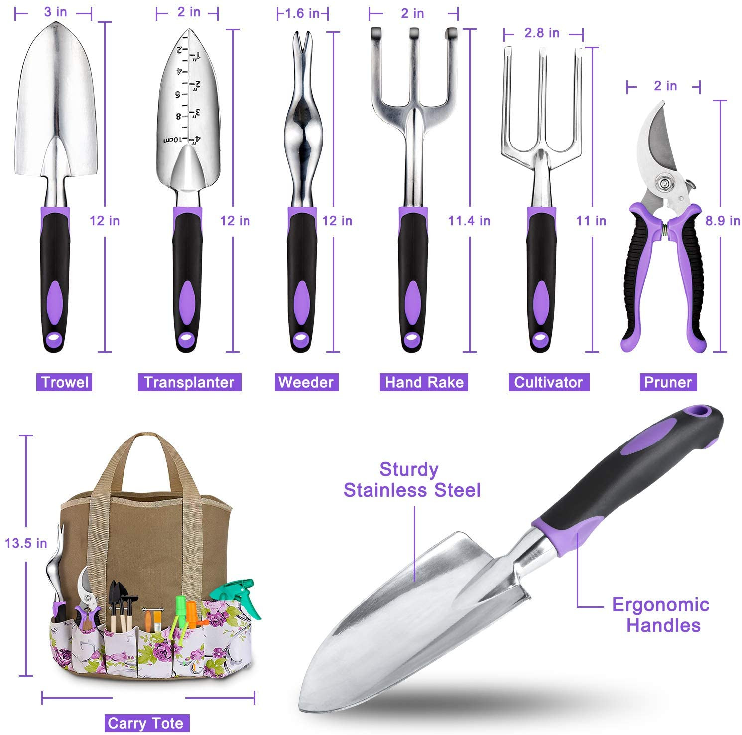 83 Pc Garden Tool Set w/ Tote Bag Gloves Pruner Rake Trowel Gardening Kit