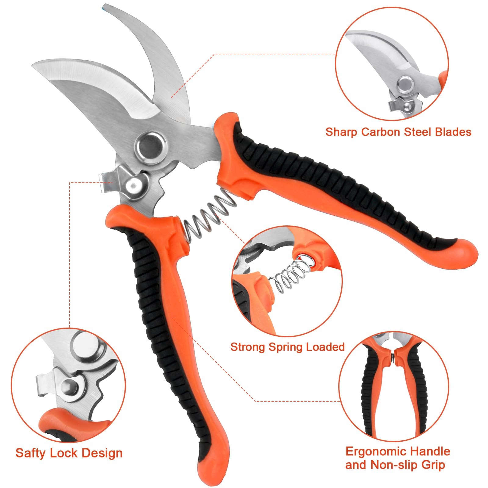 Garden Tools Set, 8 Piece Gardening Set with Non Slip Ergonomic Orange