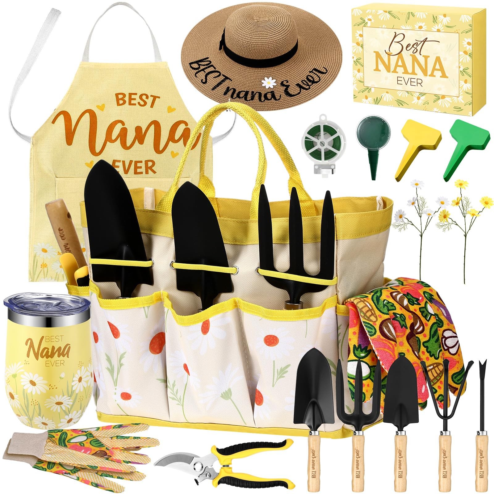 16 Pcs Mothers Day Garden Gift Set for Nana Women Gardening Tools & Tote
