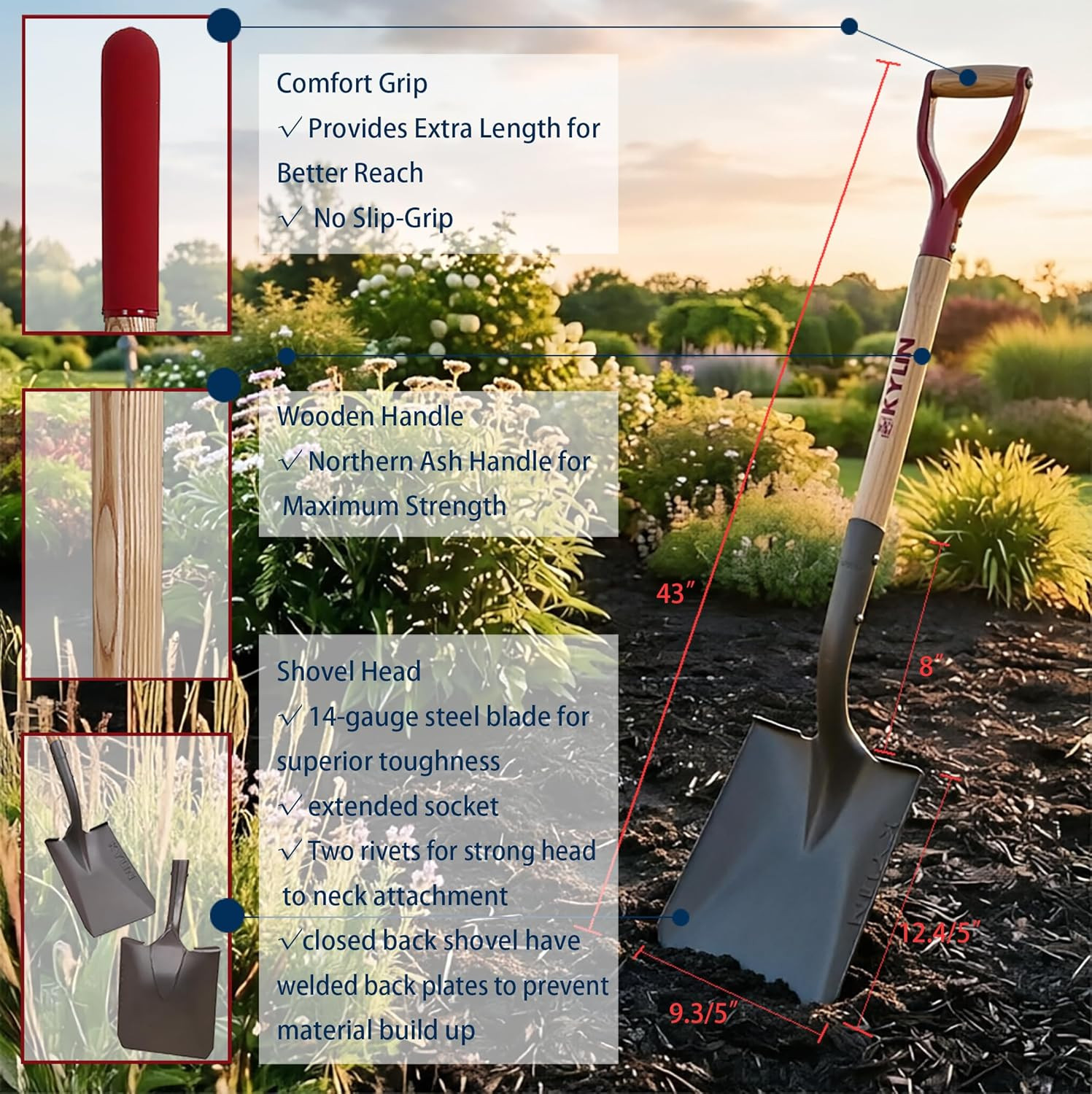 Pro Long Ash Handle 6-Piece Garden Tools Set for Landscaping and Gardening