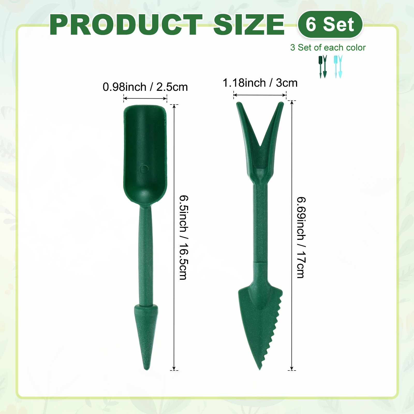 6-Set Mini Gardening Tools, Plastic 2-in-1 Garden Hand Tools Set [Green,Blue]