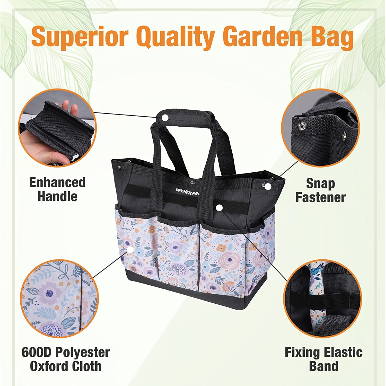 WORKPRO Pink/White Garden Tool Bag Heavy Duty Oxford Garden Tool Storage Bag NEW