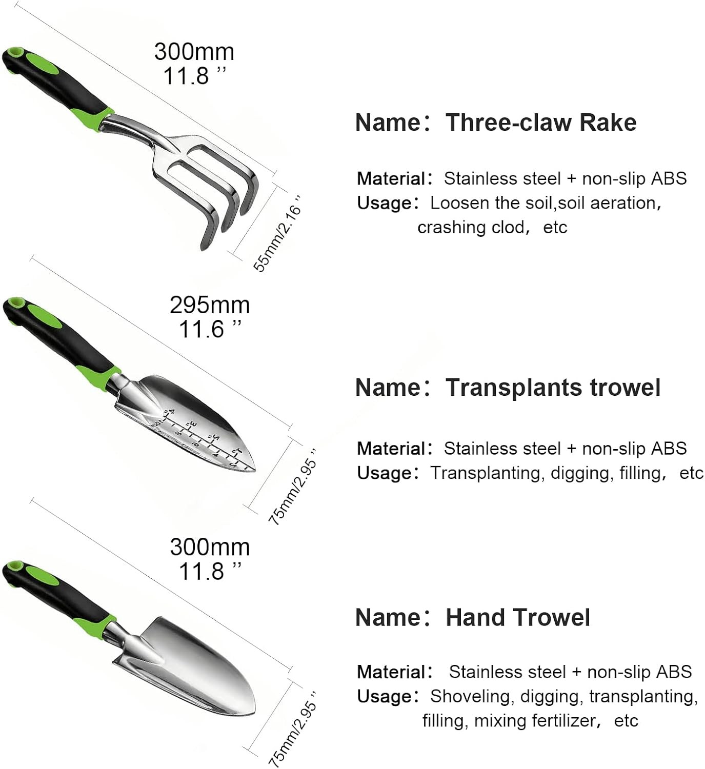 Gardening Hand Tool Set 3 Pack – Heavy Duty Gardening Kit with Non-Slip Soft