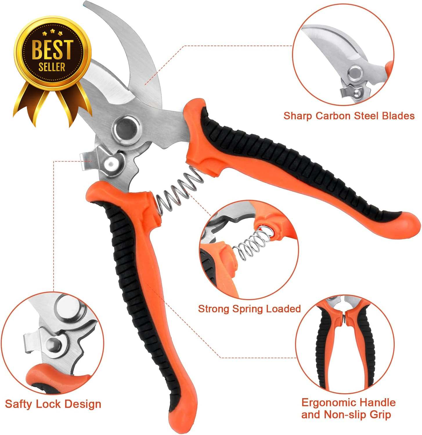 8 Piece Garden Tool Set Ergonomic Hand Tools Kit with Storage Bag Orange