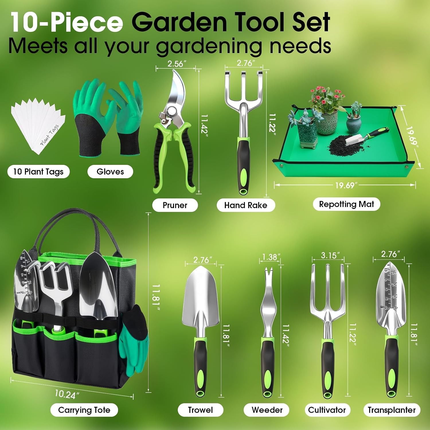 Rust Resistant Ergonomic Gardening Tools Set With Storage Tote Bag