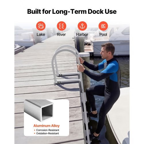 Removable Dock Ladder, 4 Steps, Aluminum Alloy Pontoon Boat Swim Ladder, with N