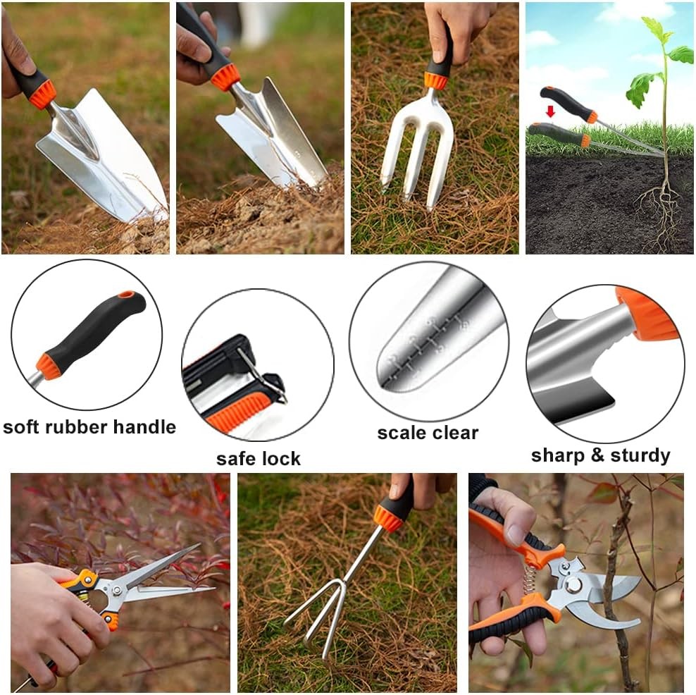 10-Pc Garden Tool Set, Stainless Steel, Heavy Duty, Ergonomic Handle