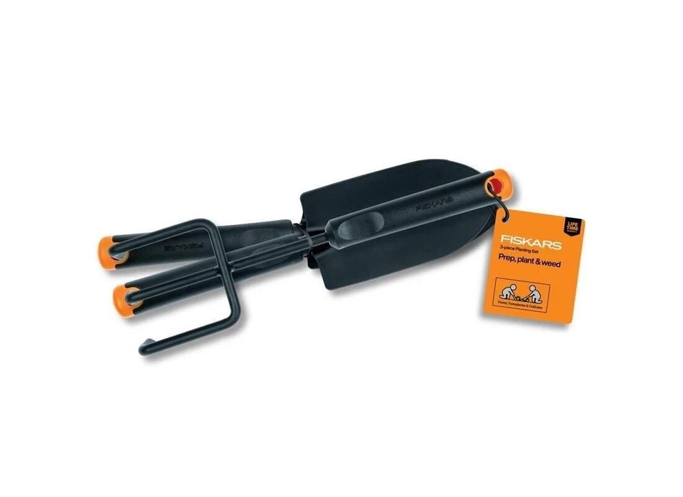 Fiskars 3-Piece Hand Garden Tools Trowel Transplanter Cultivator Rust-Resistant