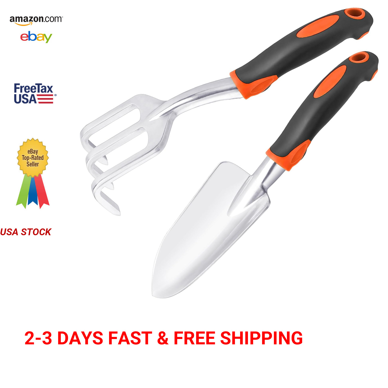 Gardening Trowel and Rake Set, Heavy Duty Aluminum Alloy, Hand Tools for Digging