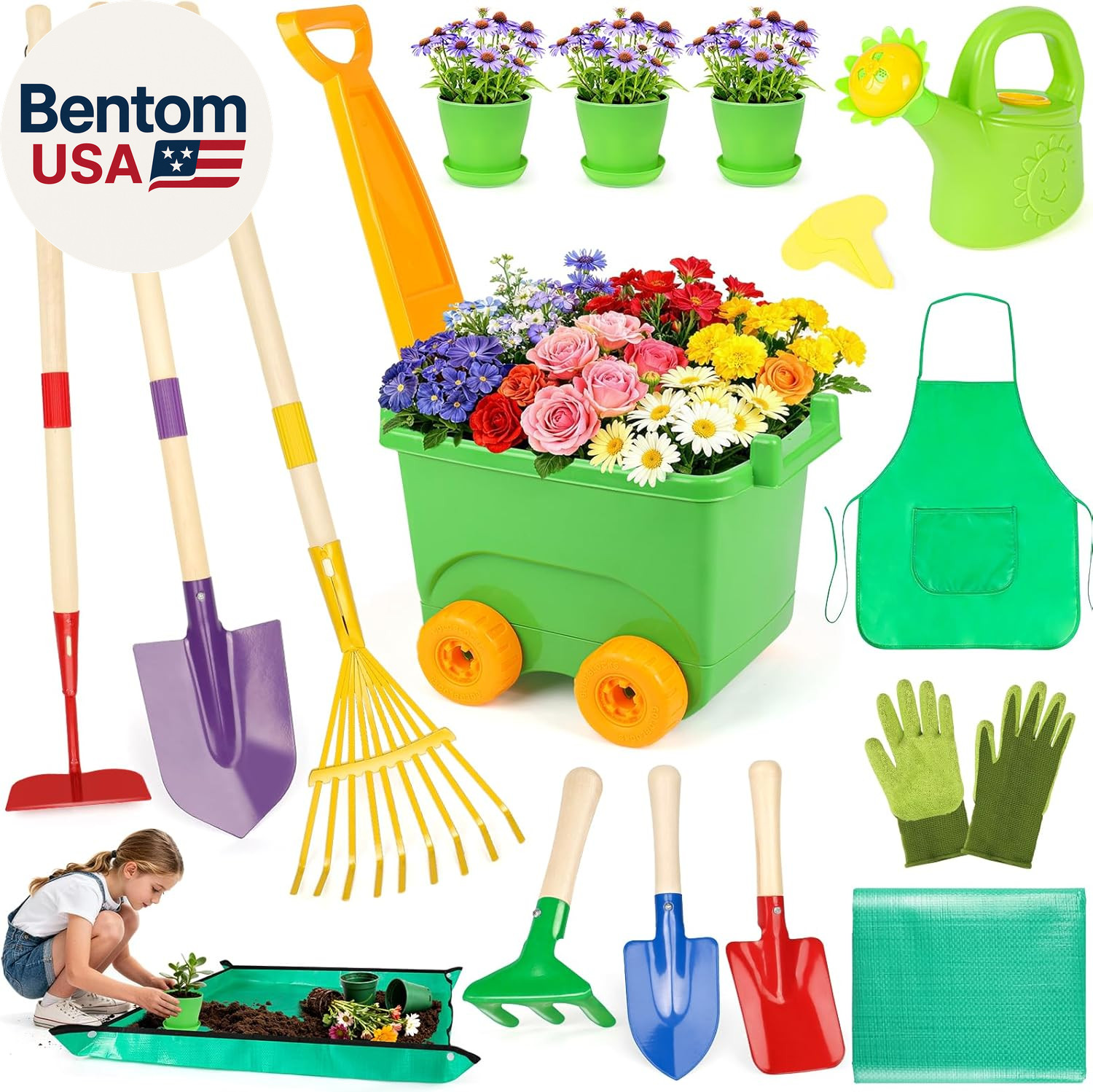 Kids Gardening Set, Outdoor Toys with Wheelbarrow and Kids Garden Tools, Toddler
