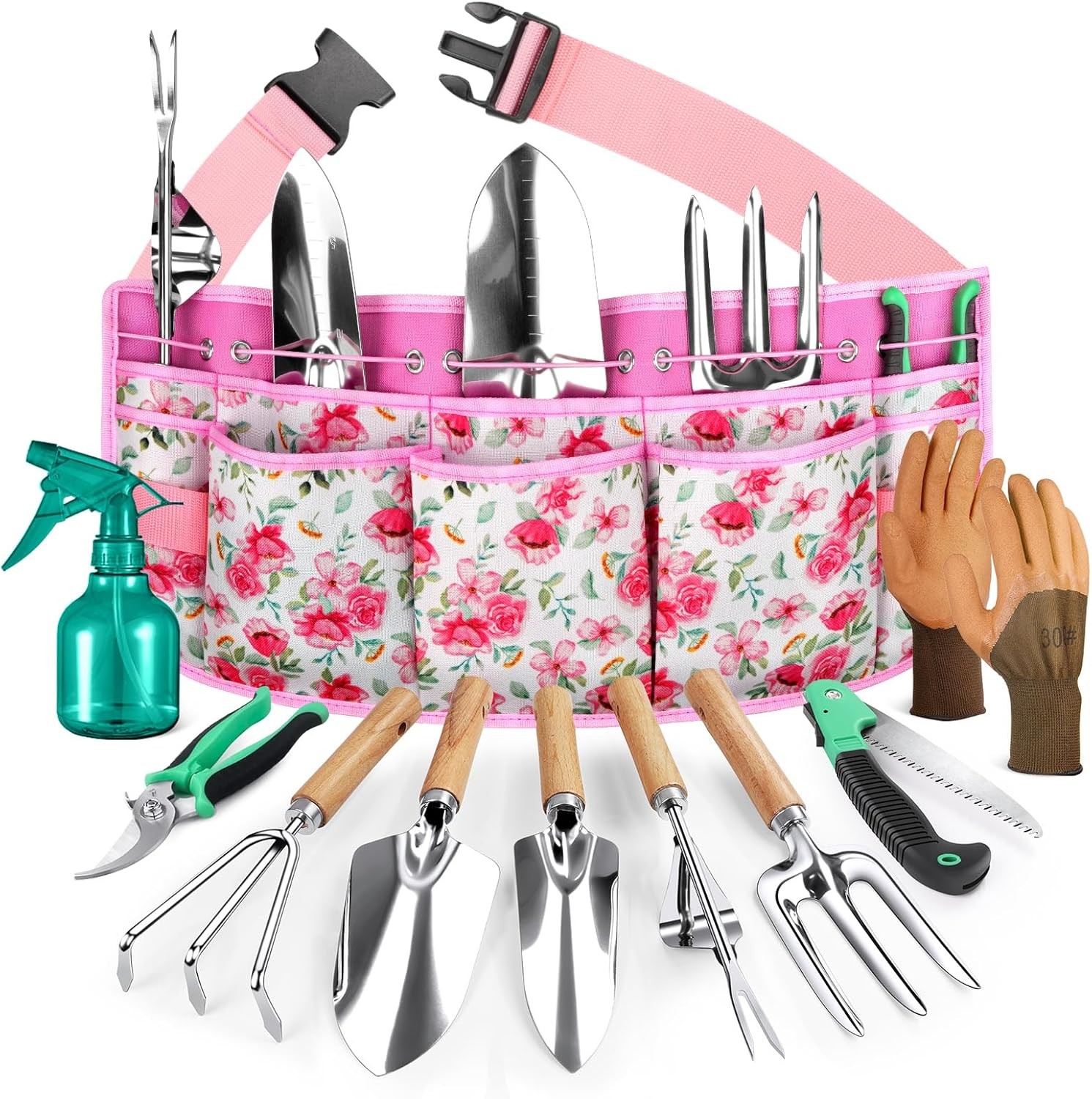 All-in-One Garden Tool Set with Tools Organizer Belt Adjustable, 10-Piece Garden
