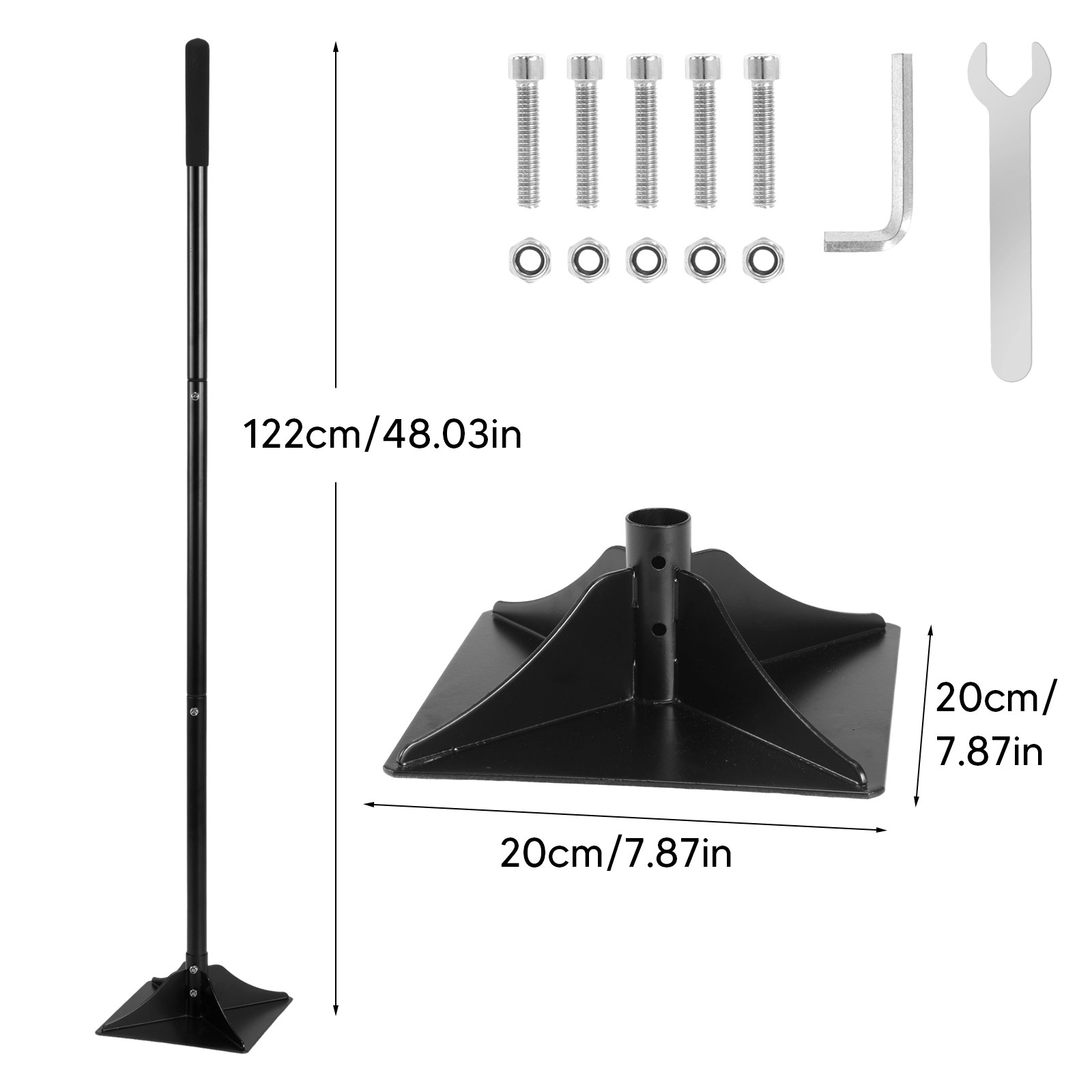 8x8in Detachable Steel Garden Tamper with Comfortable Rubber Grip Manual Garden