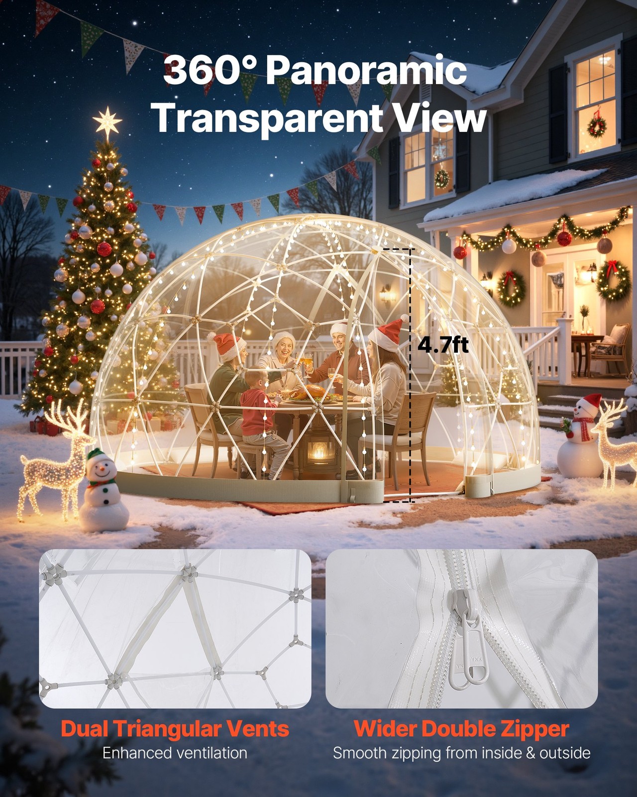 Garden Dome Igloo, 9.5 x 5.7 ft Outdoor Clear Bubble Tent for 2-4 Person, Weathe