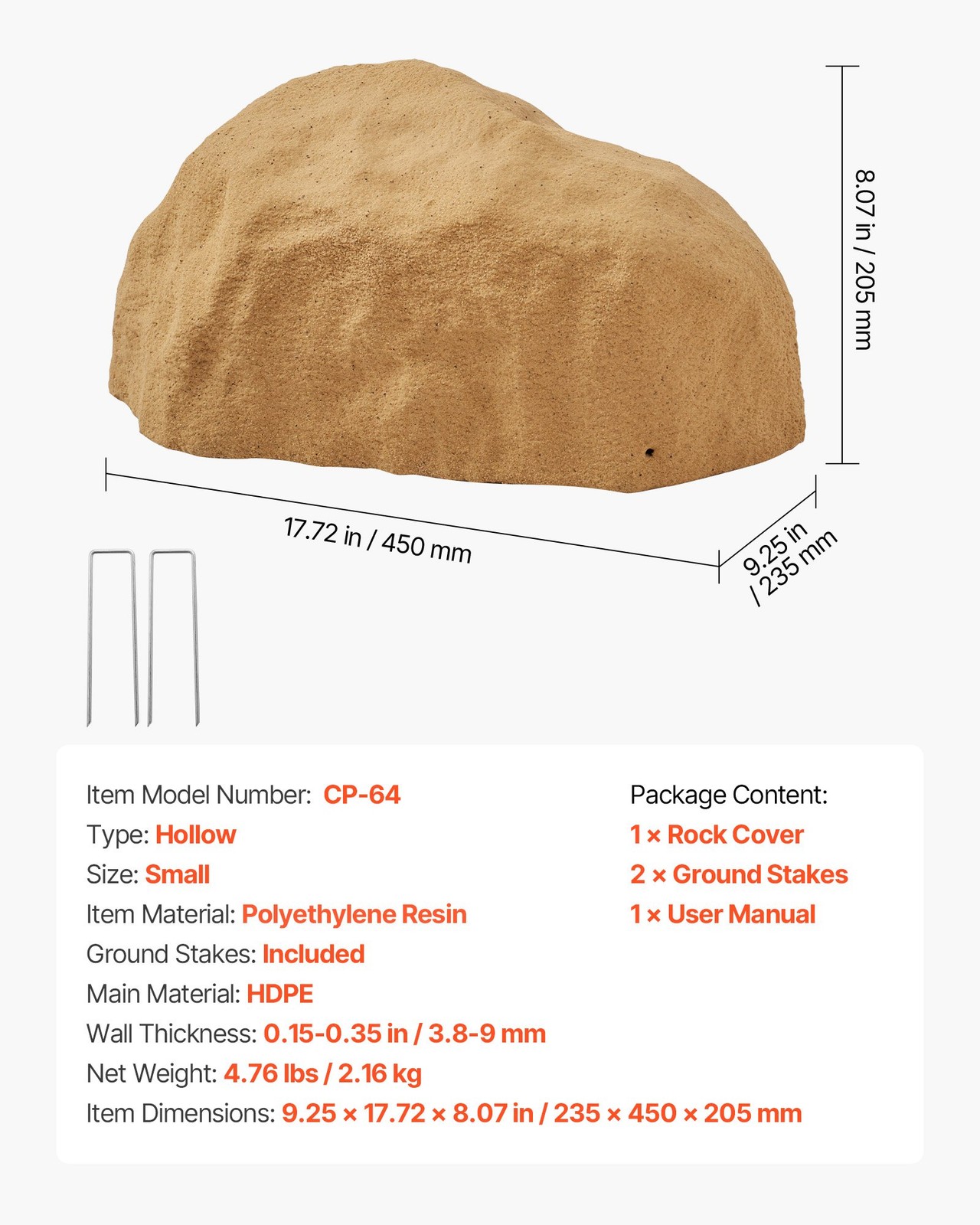 Faux Rock Cover, Outdoor Fake Rock Well Pump Cover, Realistic Natural Texture, L