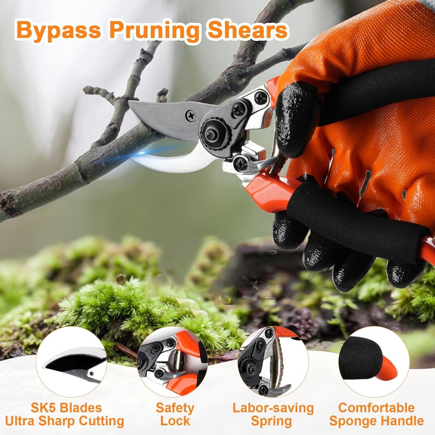 6Pcs Pruning Shears Set Heavy Duty Garden Scissors Saw with Storage Bag